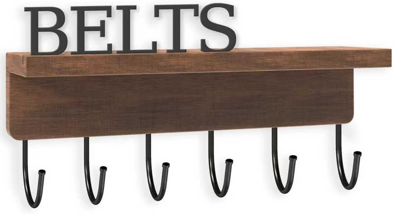 FIPUTE Belt Hanger Organizer for Closet, Wall Mount Belt Rack, Wooden Belt and Tie Organizer for Stores and Displays Mens Accessories (Length 9.8”) Brown - Image 2